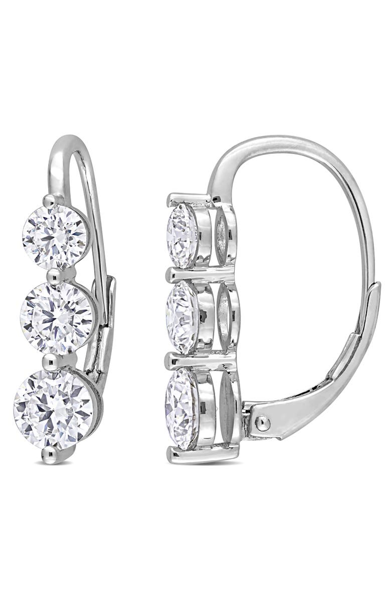 Julianna B. Moissanite 3-Stone Leverback Earrings, Main, color, Sterling Silver
