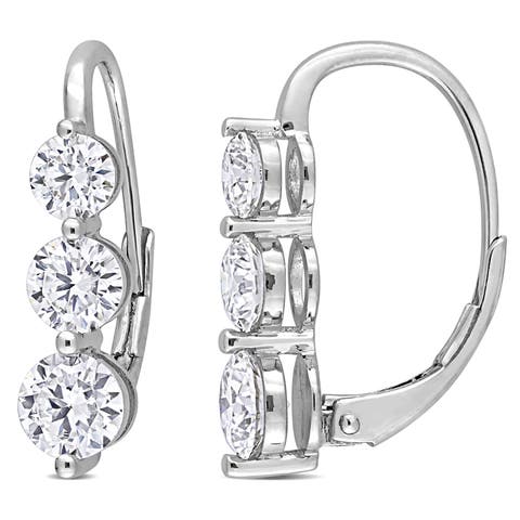 Moissanite 3-Stone Leverback Earrings
