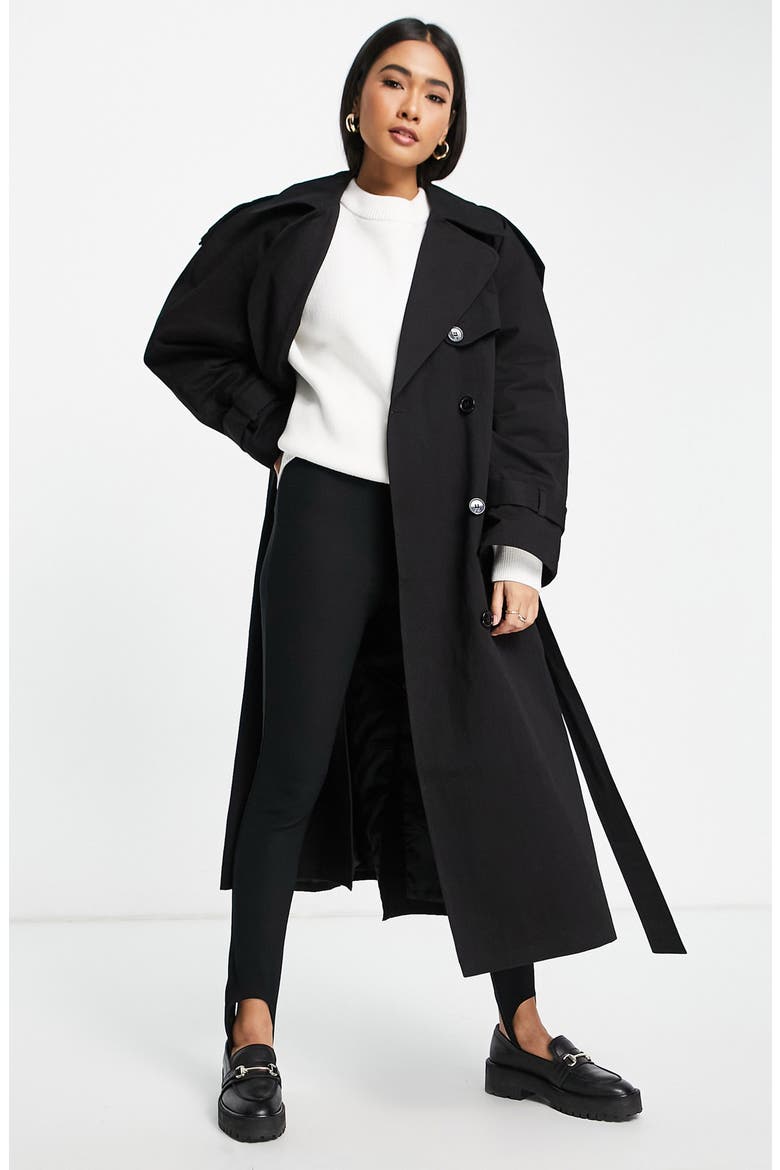 Classic Oversize Cotton Trench Coat, Main, color, BLACK