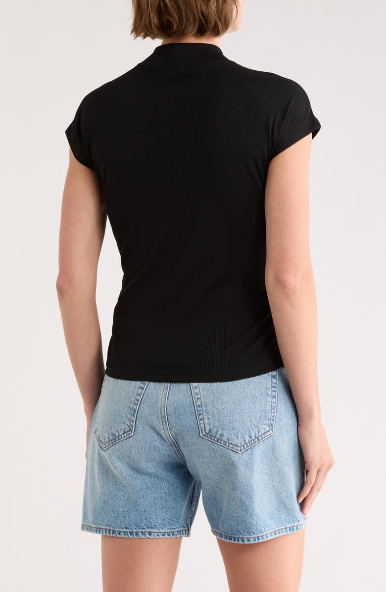 Sanctuary Cap Sleeve Ribbed Crossover T-Shirt, Alternate, color, Black