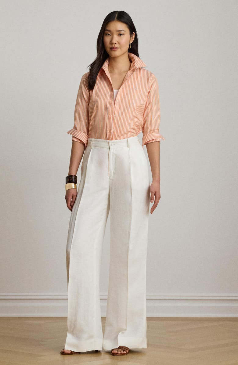 Lauren Ralph Lauren Stripe Cotton Broadcloth Button-Up Shirt, Alternate, color, Orange/ White