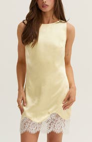 CRESCENT Lace Trim Hem Satin Mini Dress