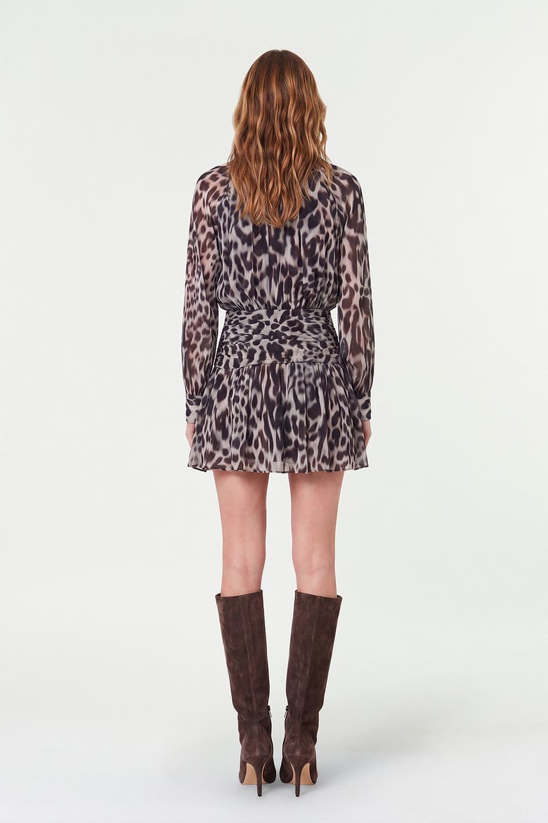 Courtney Front Neck Tie Printed Mini Dress, Alternate, color, BORDEAUX LEOPARD