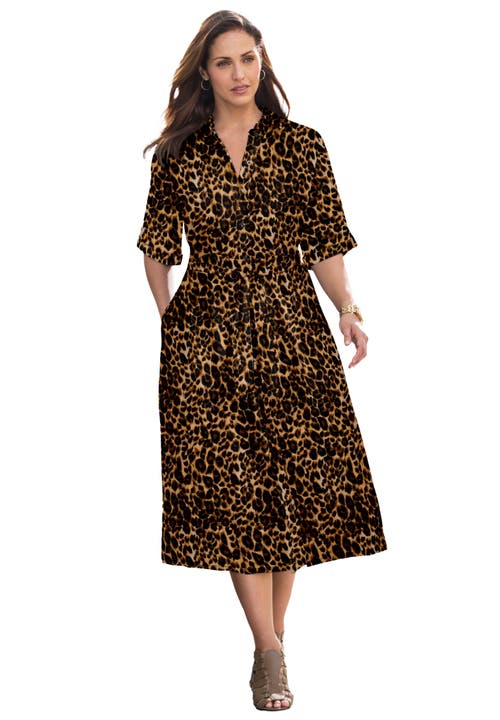 Jessica London Soft Denim Shirtdress In Brown