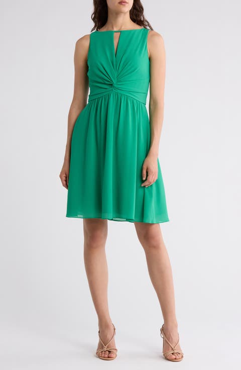 Twist Front Chiffon Fit and Flare Dress