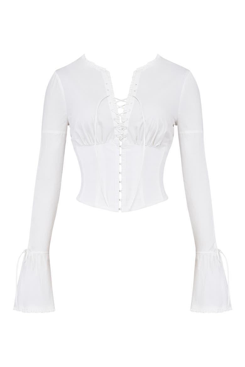 Anissa Long Sleeve Cotton Poplin Top, Alternate, color, WHITE