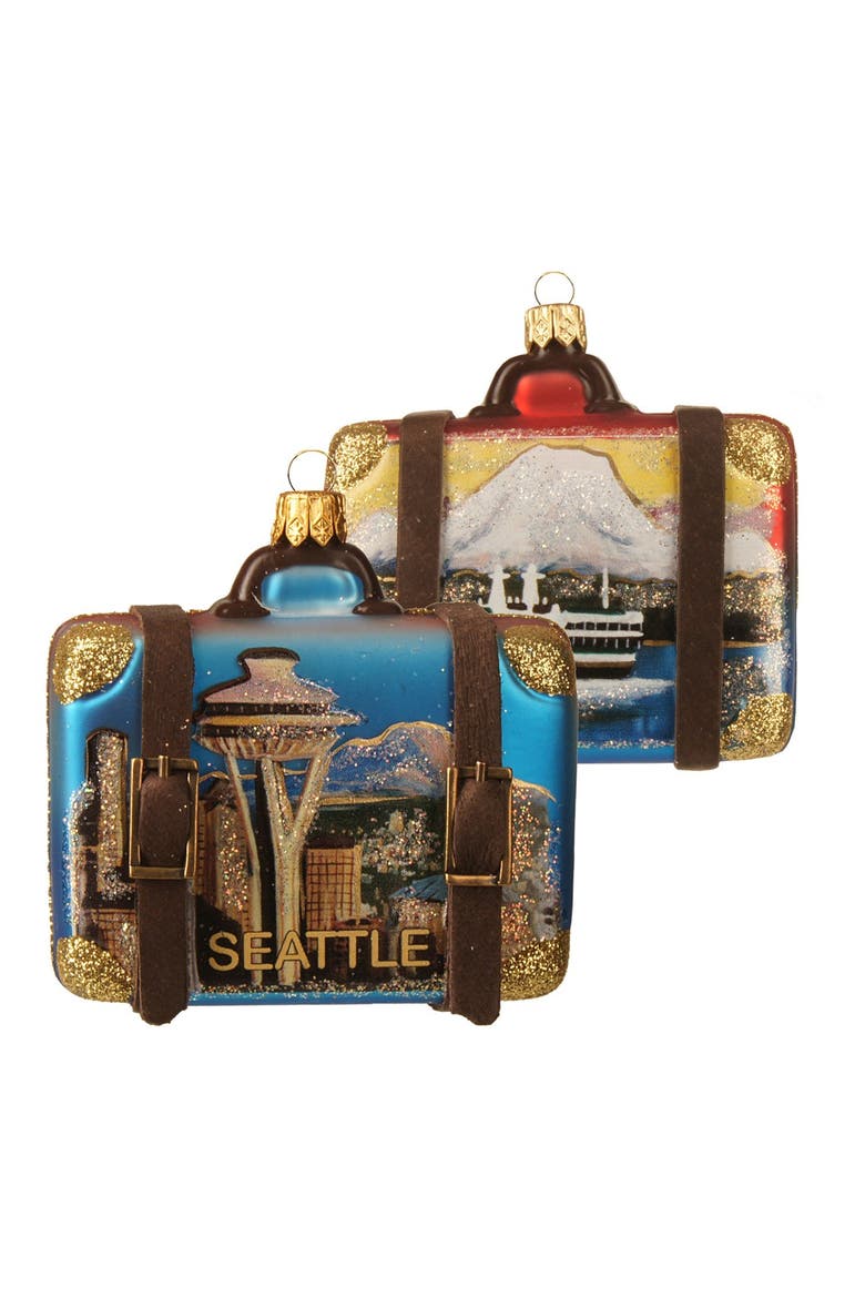 Handblown Glass Travel Suitcase Ornament, Main, color, SEATTLE