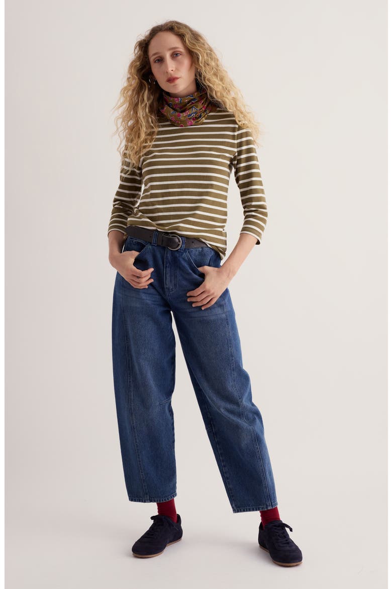 Sailor Striped Organic Cotton Top, Alternate, color, BRETON FERN MOSS CHALK