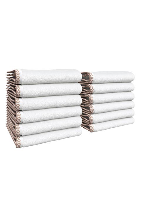 Border Stitch 12-Piece Cotton Hand Towels