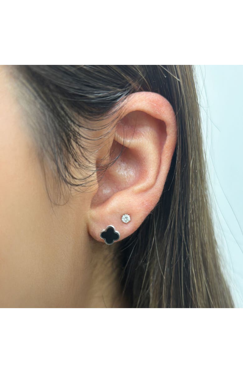 The Lovery Fine Jewelry Mini Onyx Clover Stud Earrings, Alternate, color, White Gold