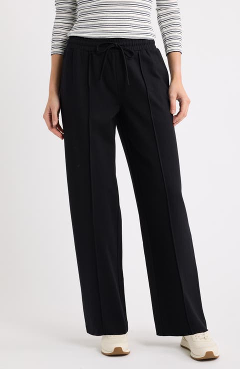 Pintuck Pull On Ponte Wide Leg Pants