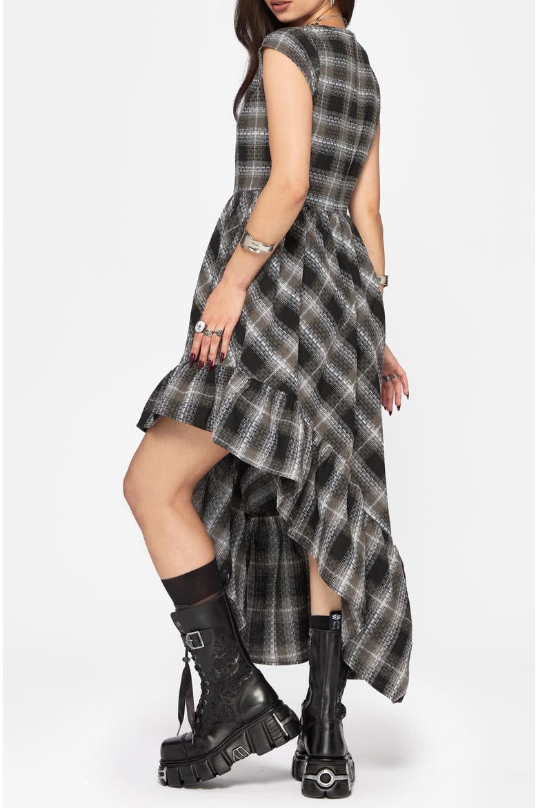 Noemi Check Asymmetric Ruffle Maxi Dress, Alternate, color, Grey