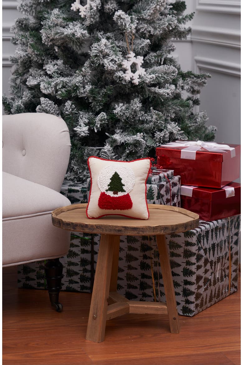 Snow Globe Christmas Tree French Knot Mini Accent Pillow 8" x 8", Alternate, color, Beige