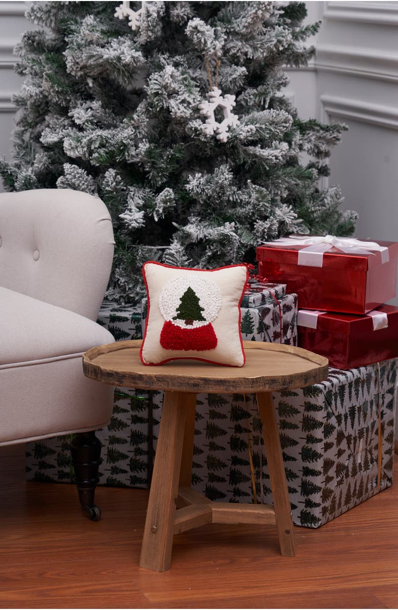 C&F Home Snow Globe Christmas Tree French Knot Mini Accent Pillow 8" x 8", Alternate, color, Beige
