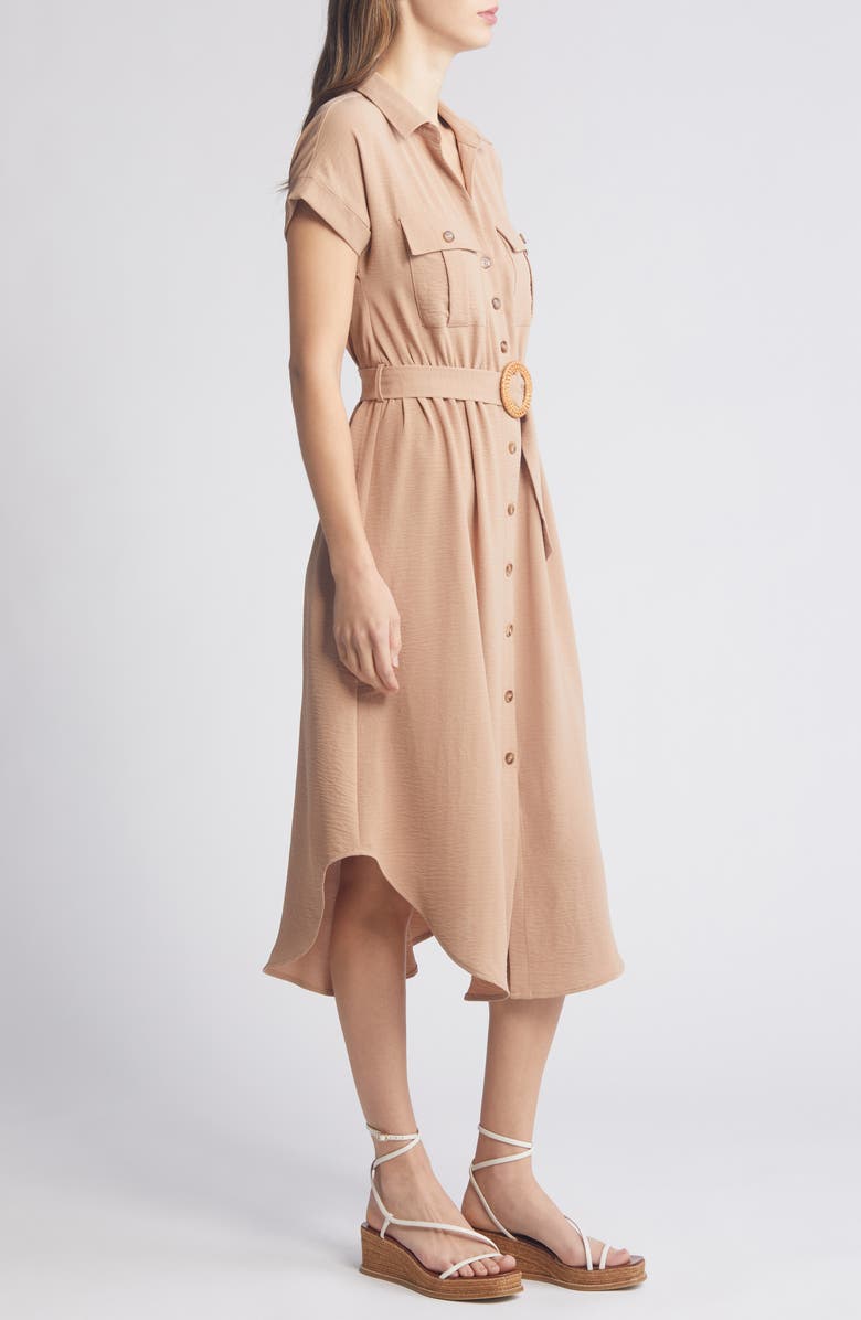 ZOE AND CLAIRE Belted Short Sleeve Shirtdress, Alternate, color, Mocha