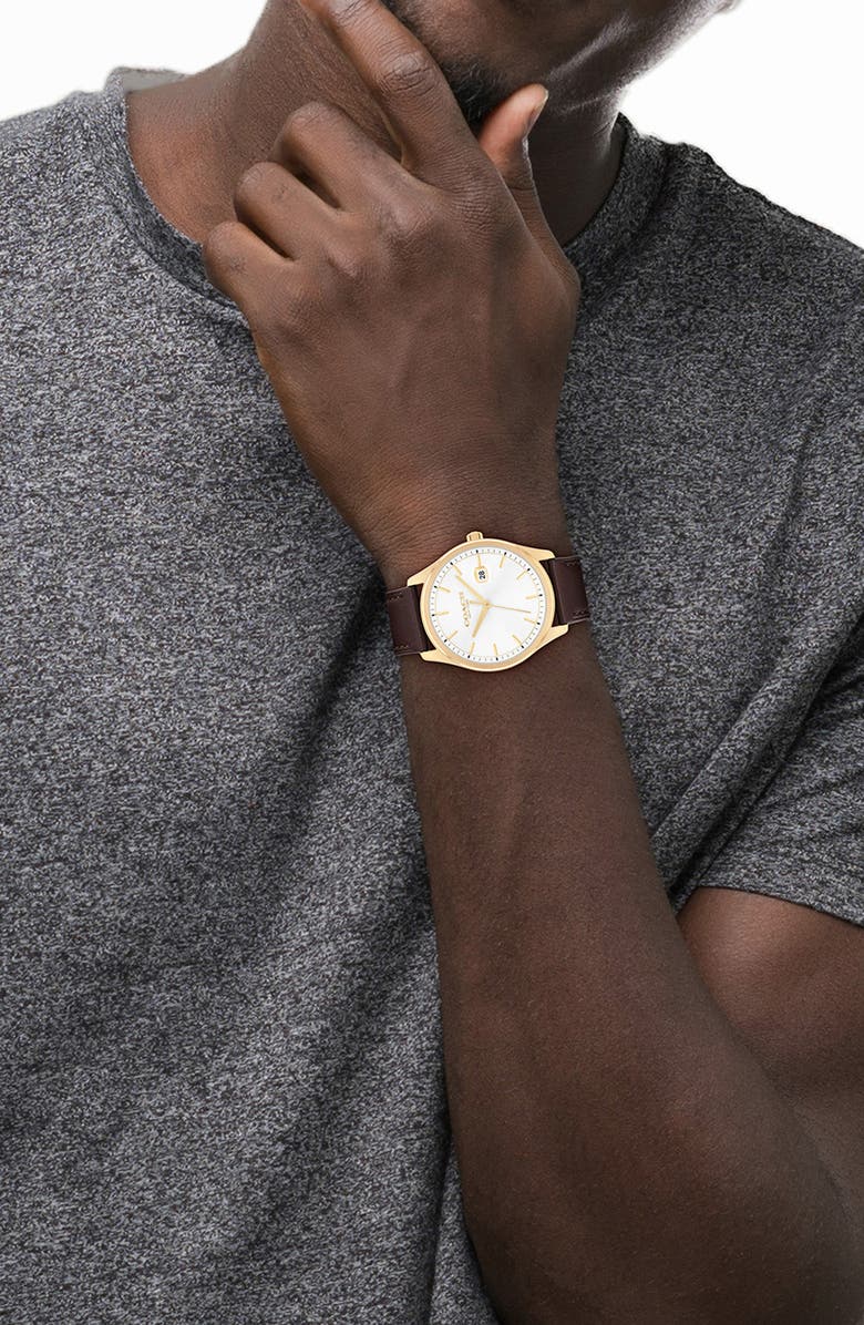 COACH Oliver Leather Strap Watch, 41mm, Alternate, color, White