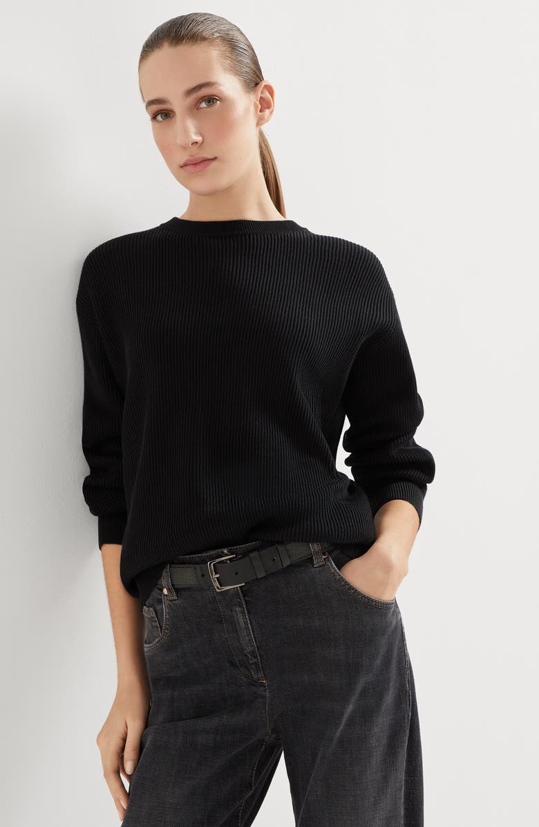 Brunello Cucinelli Cotton sweater, Alternate, color, Black