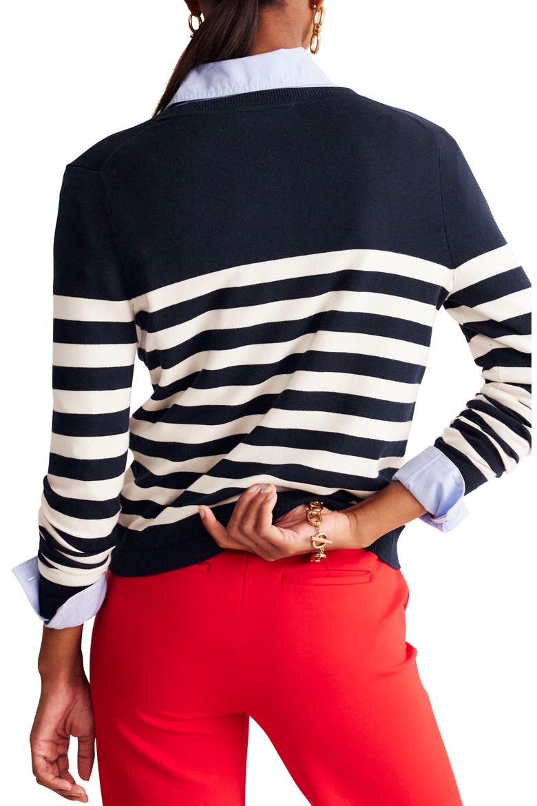 Catriona Stripe Cotton Blend Cardigan, Alternate, color, NAVY/ IVORY