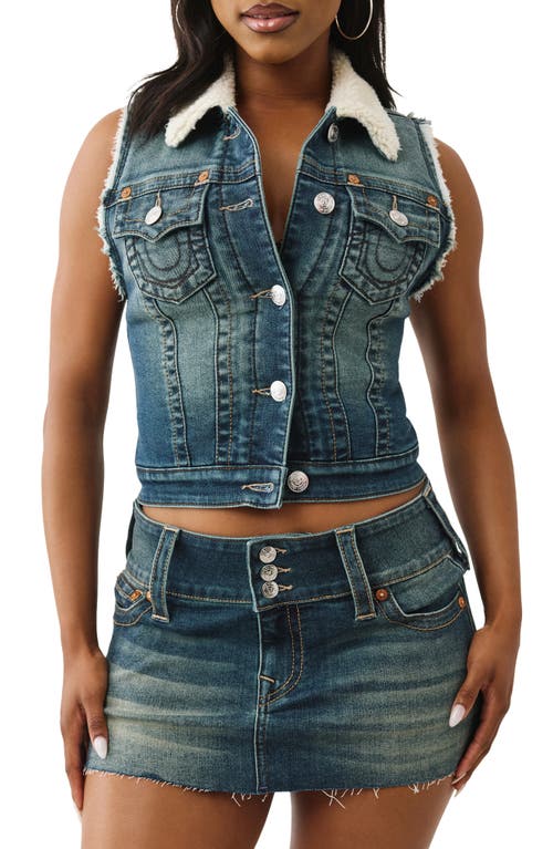 True Religion Racerback Denim Vest In Blue