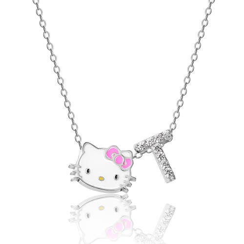 Hello Kitty Silver Plated Enamel Pave Initial Slider Necklace In Metallic