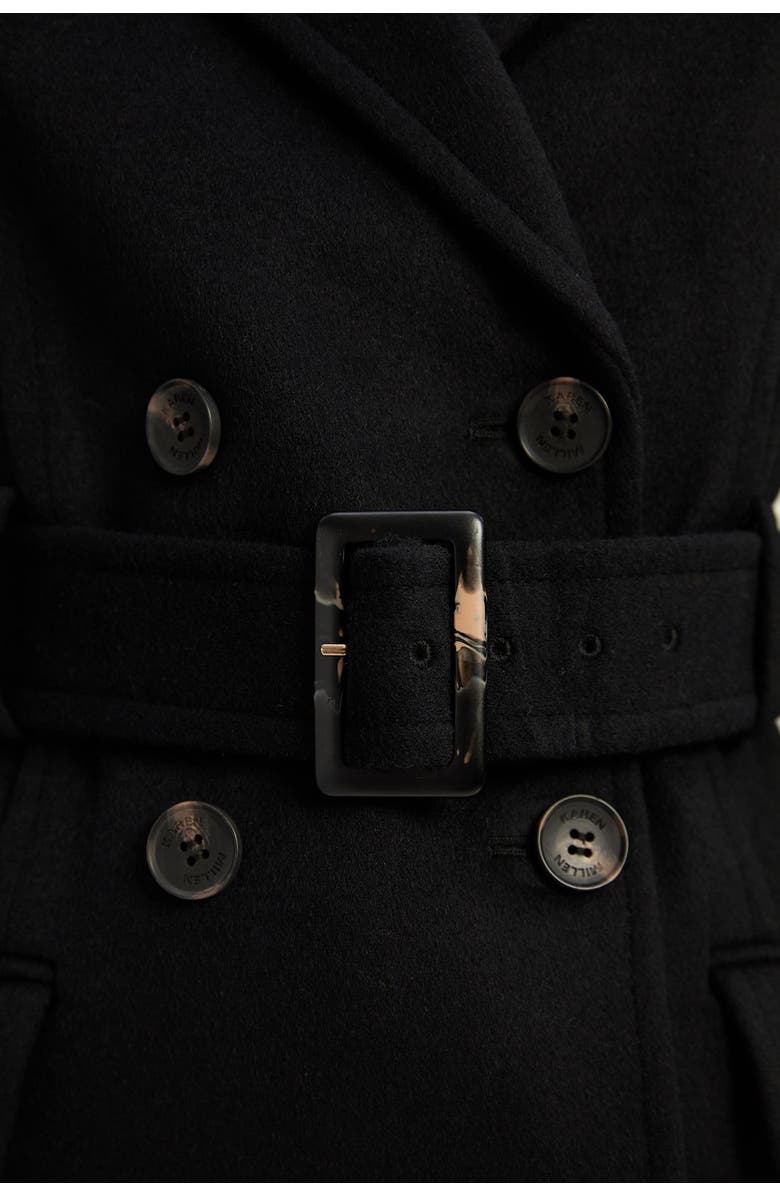 Karen Millen Wool Blend Belted Midi Coat, Alternate, color, Black