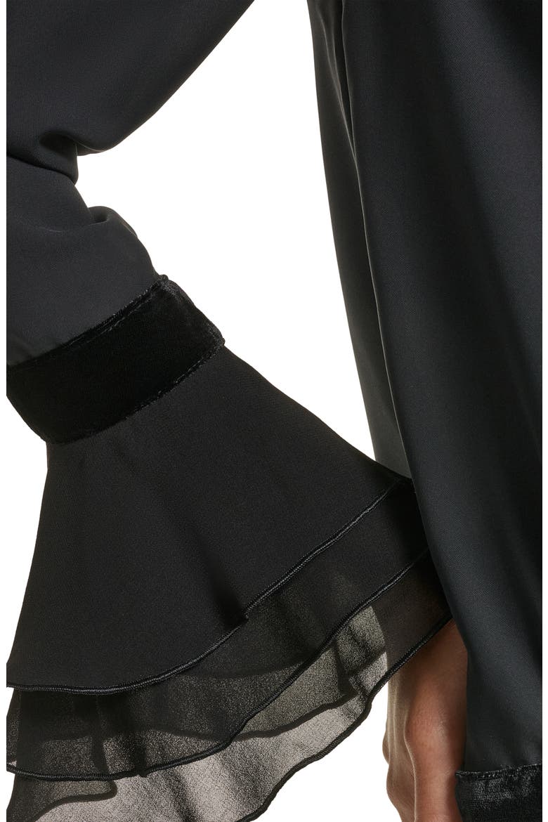 Velvet Trim Georgette Shirt, Alternate, color, BLACK