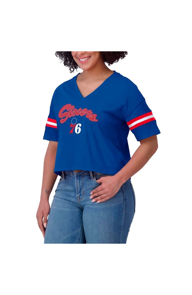 WEAR by Erin Andrews Women's WEAR by Erin Andrews Royal Philadelphia 76ers Plus Size Color Block Boxy V-Neck T-Shirt, Alternate, color, Royal
