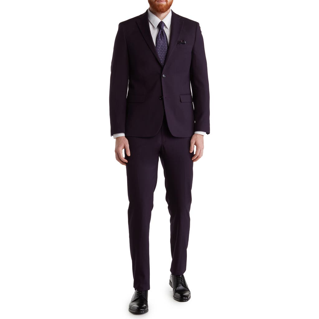 Soul Of London Two-piece Solid Two-button Stretch Woven Suit In Blue