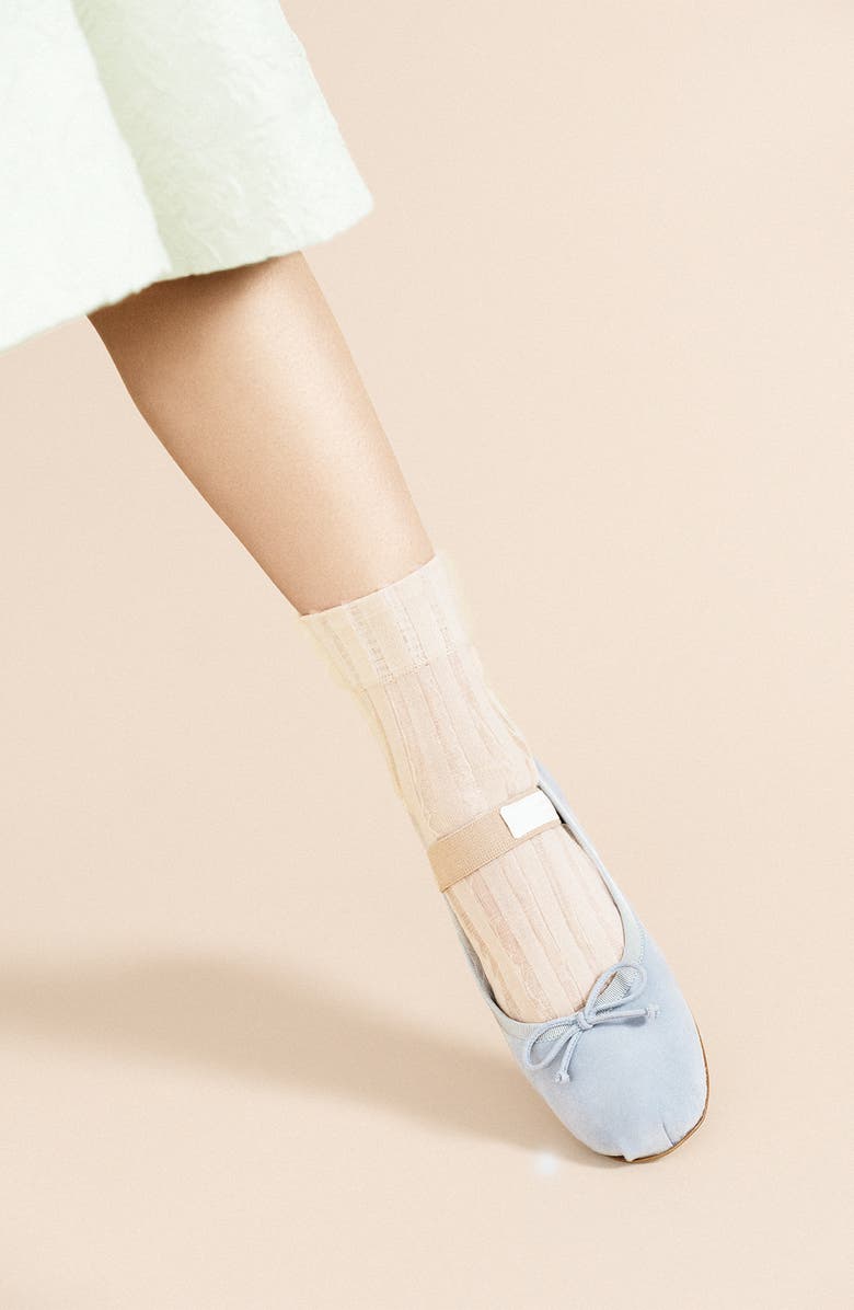 Hansel From Basel Mykonos Stripe Sheer Crew Socks, Alternate, color, Tan