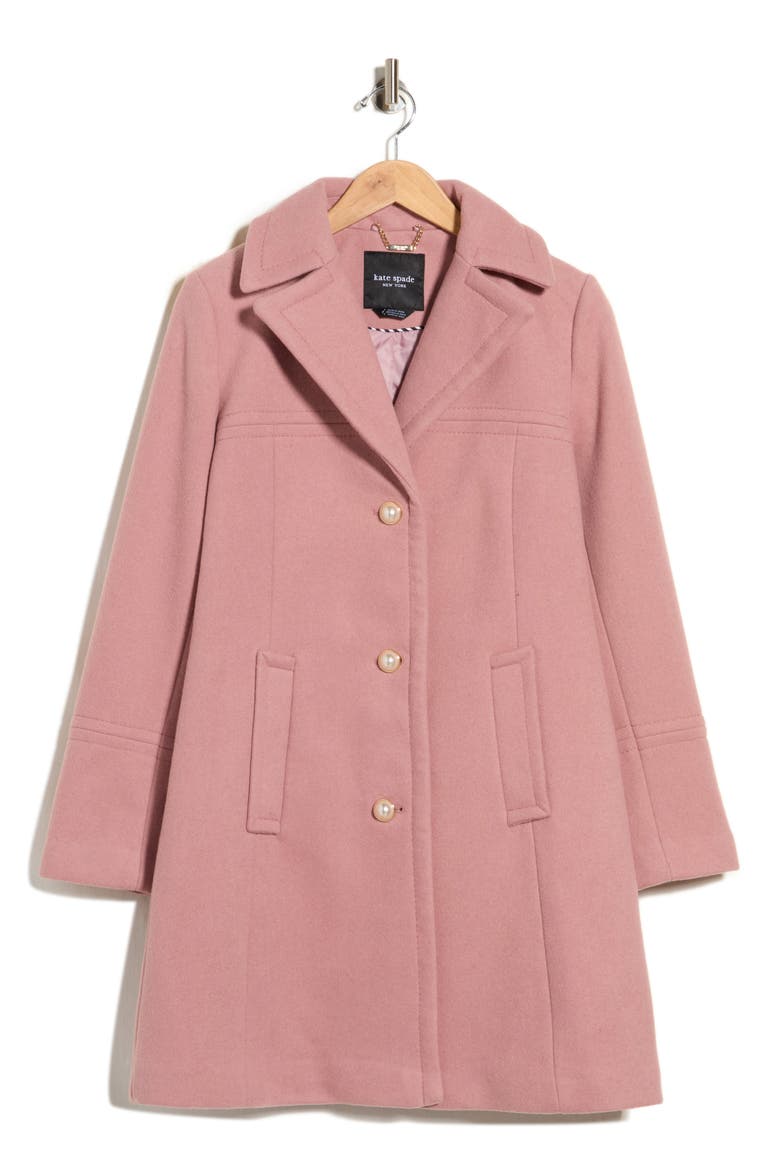 Pearl Button Wool Blend Coat, Alternate, color, DUSTY ROSE