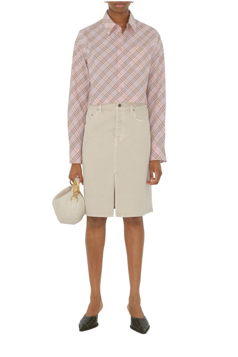Cropped Check Cotton Shirt, Main, color, Floss pink