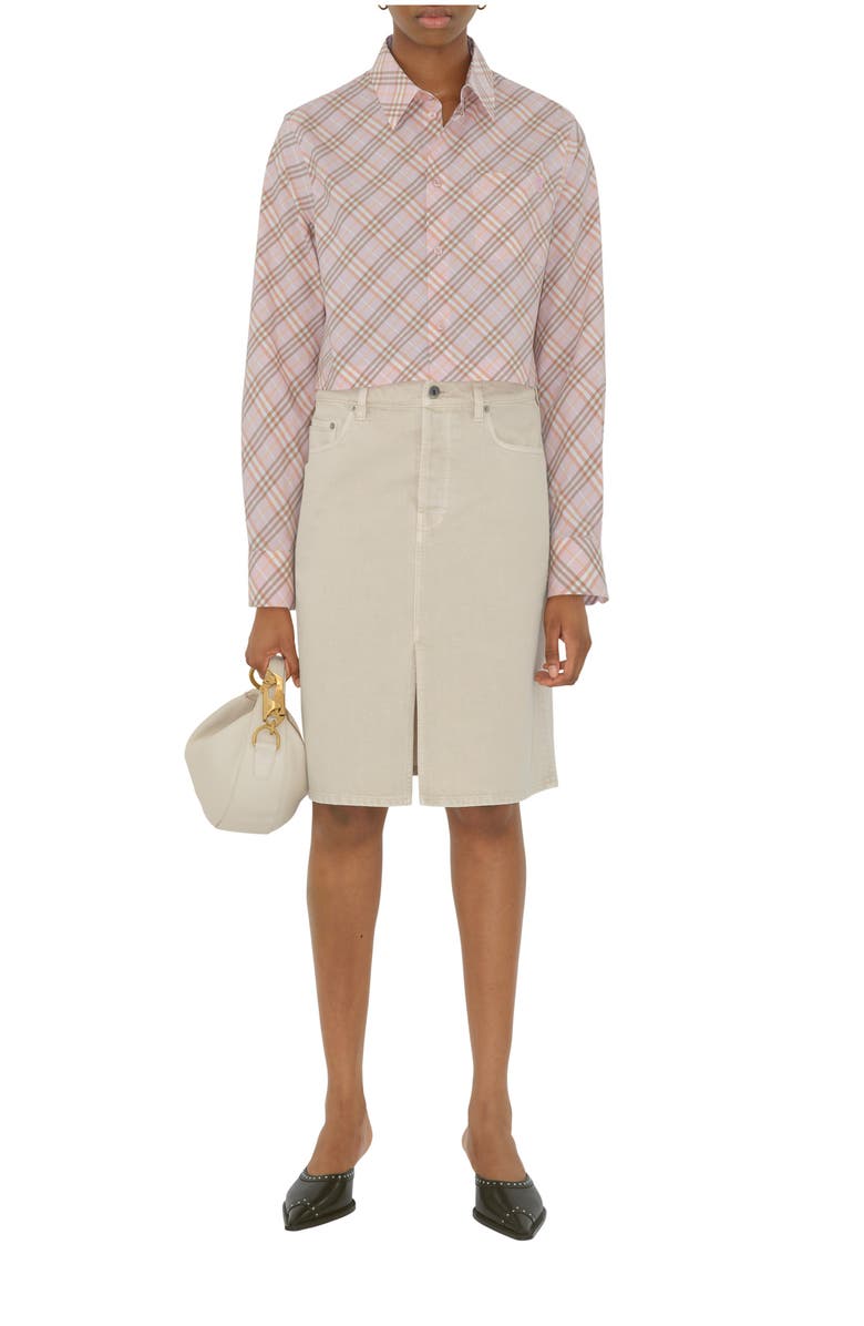 Burberry Cropped Check Cotton Shirt, Main, color, Floss Pink