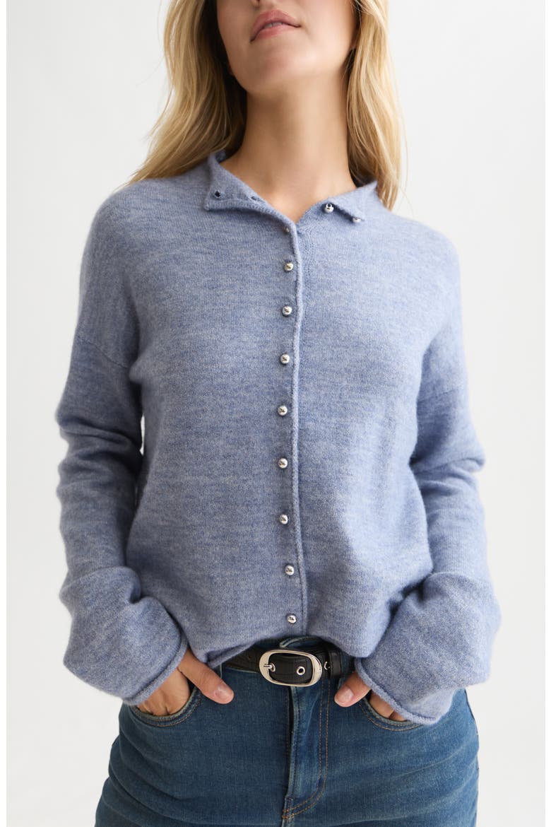 Fuzzy Funnel Neck Cardigan, Alternate, color, STONEWASH MELANGE