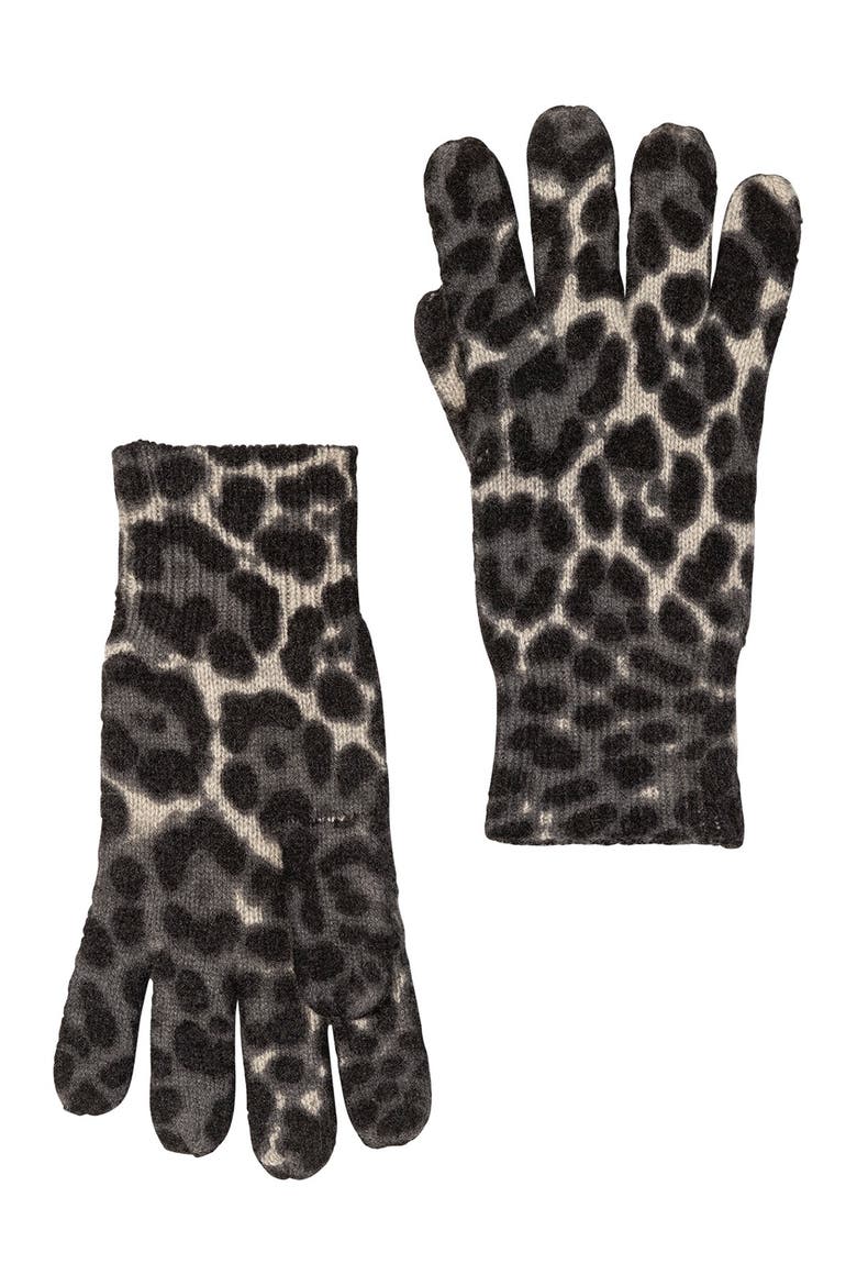 Cashmere Animal Print Gloves, Main, color, GREY MULTI