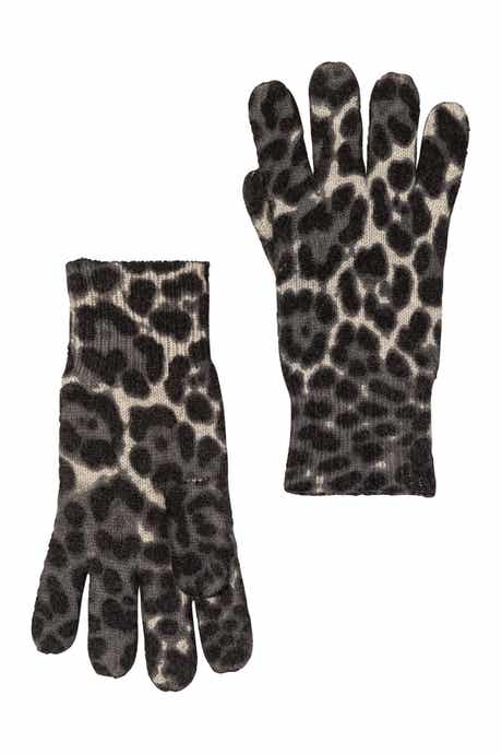 Amicale Cashmere Animal Print Gloves