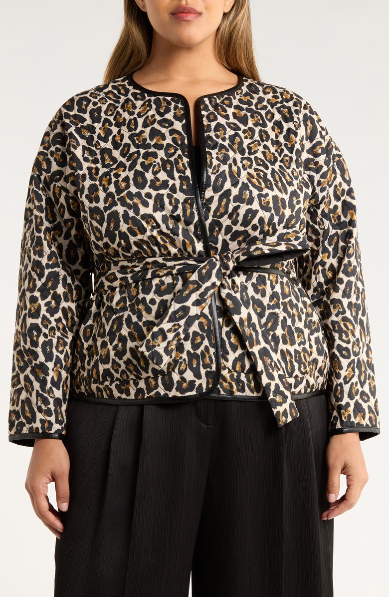 Tahari ASL Reversible Leopard Print Quilted Jacket, Alternate, color, Natural Leopard