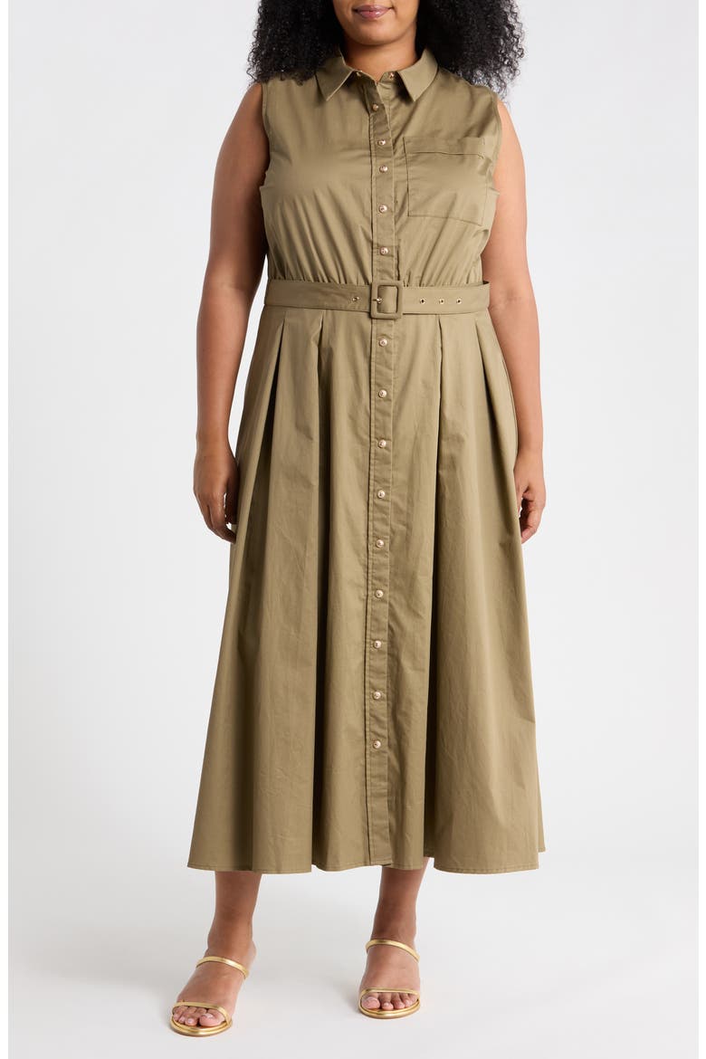 Belted Button Down Midi Dress, Main, color, OLIVE