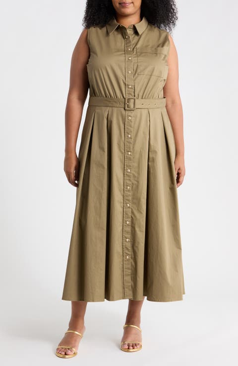 Belted Button Down Midi Dress