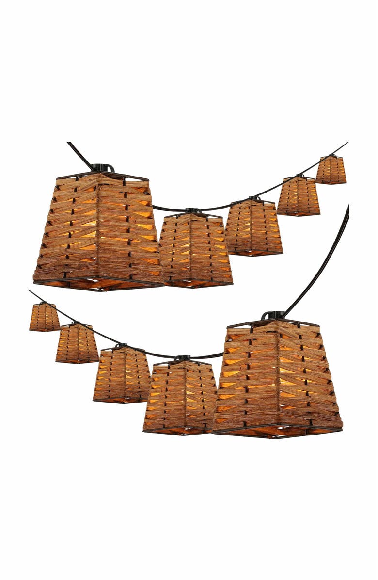 JONATHAN Y Quinn 10-Light Indoor/Outdoor Classic Vintage Incandescent G40 Square Shaded String Lights, Main, color, Brown