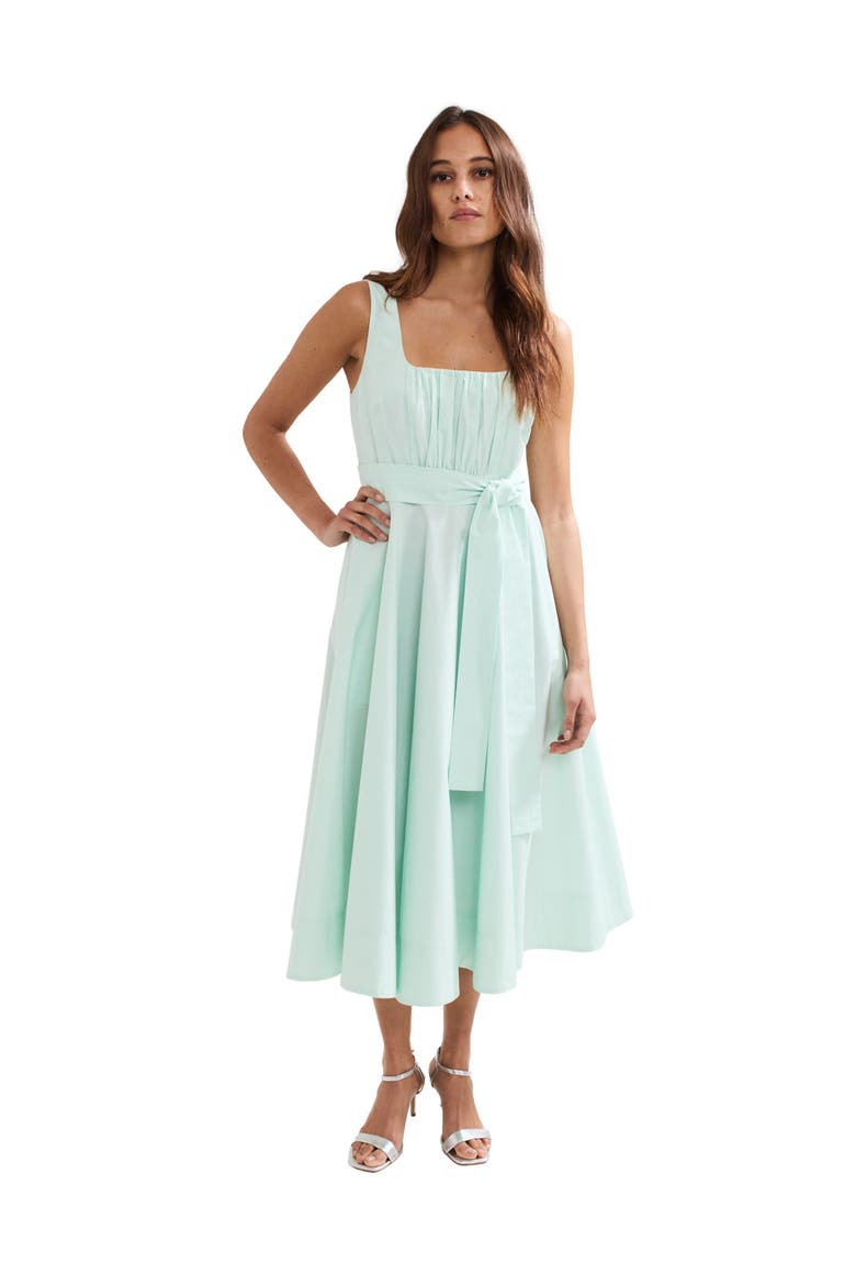 Melinda Cotton Tie Midi Dress, Main, color, Pale Green