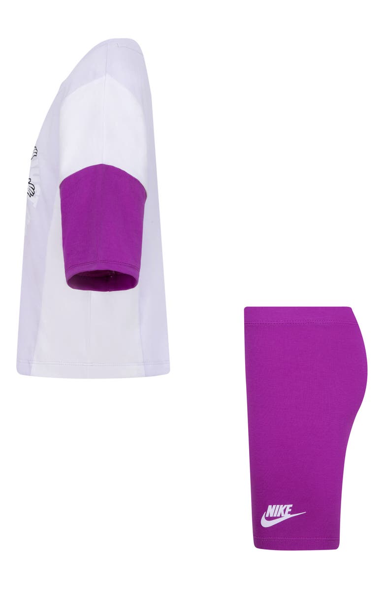 Nike Kids' Graphic T-Shirt & Bike Shorts Set, Alternate, color, Vivid Purple