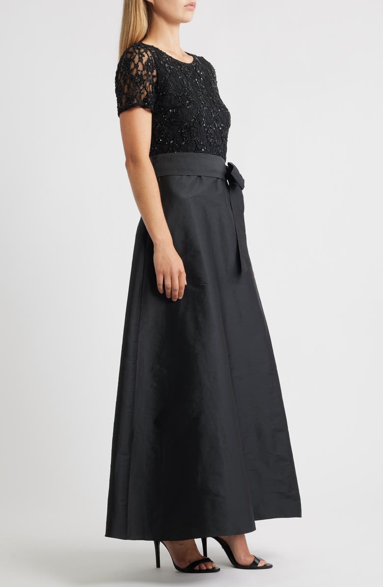 Pisarro Nights Lace & Taffeta Gown, Alternate, color, Black