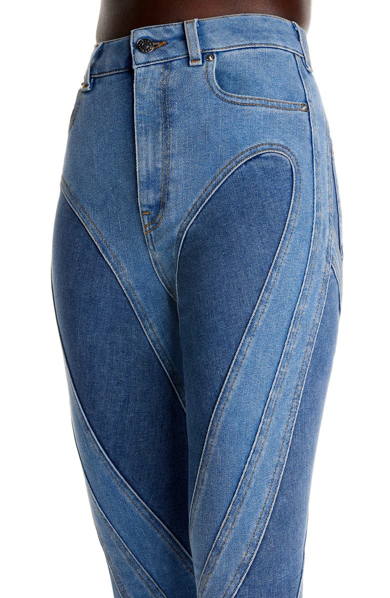 MUGLER Spiral High Waist Denim & Tech Jersey Skinny Jeans, Alternate, color,