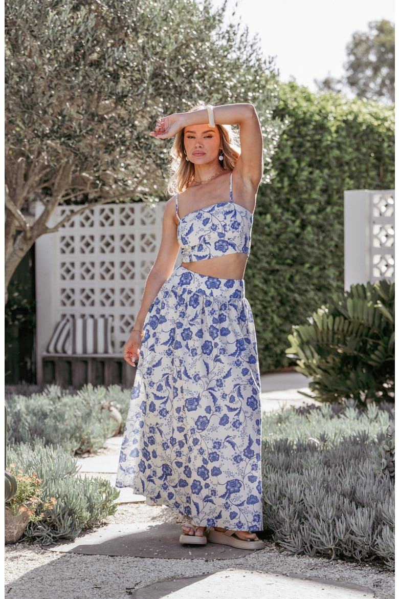 Kristy Cotton Crop Top & Maxi Skirt Set, Alternate, color, CREAM FLORAL