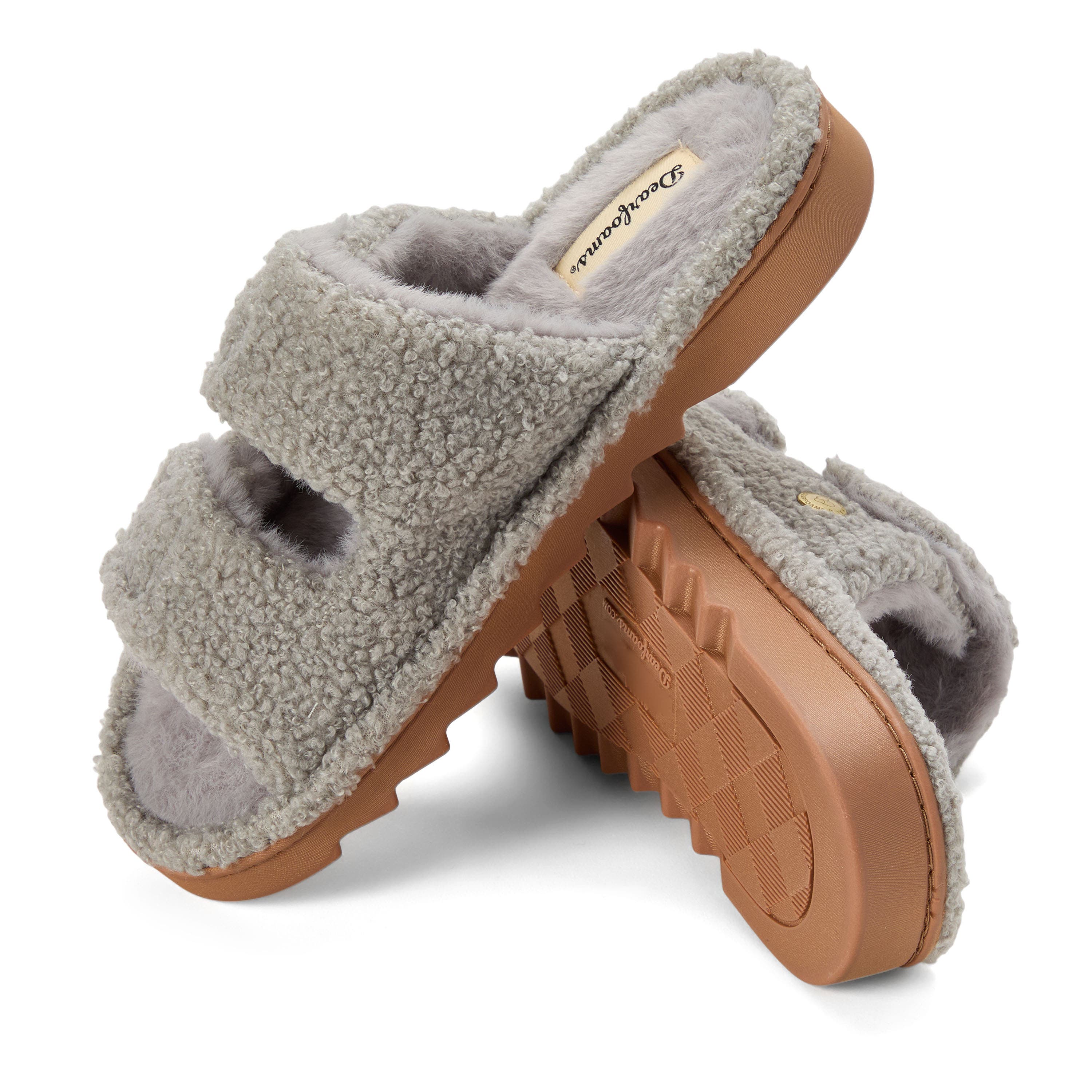 DEARFOAMS Regina Teddy Double Band Slide Slipper, Alternate, color, Sleet