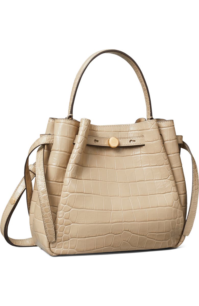 Tory Burch Romy Croc Embossed Leather Bucket Bag, Alternate, color, Ginger Leaf