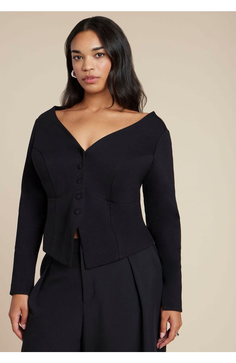 ELOQUII Button Up Wide Neck Top, Main, color, Black Onyx