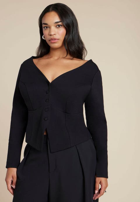 Button Up Wide Neck Top (Plus Available)