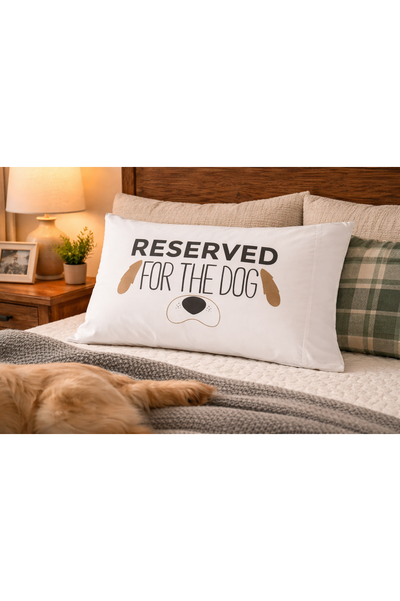 "Reserved For The Dog" 100% Cotton Printed Standard Pillowcase 20" x 30", Alternate, color, White