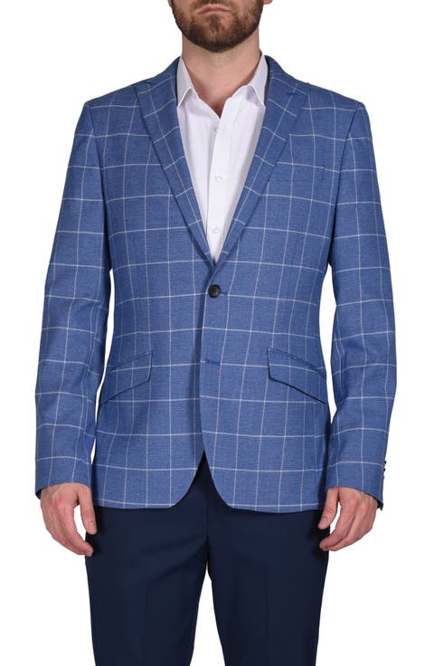 Blue Windowpane Notch Collar Sport Coat